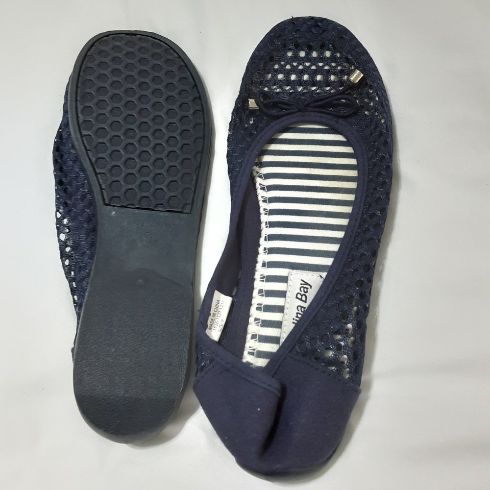 Carolina Bay Casual Comfort Flats Size 9 Navy Blue Bow Memory Foam *Bx28
